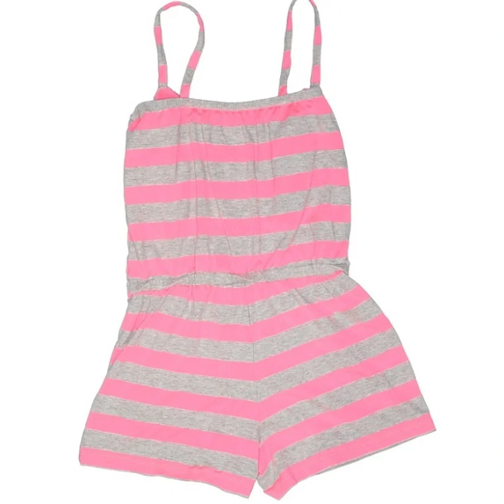 Children’s Place pink and gray striped romper sz L EUC